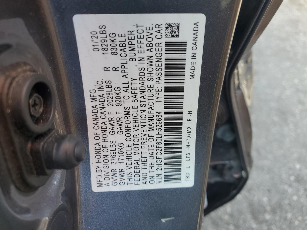 2020 Honda Civic Lx VIN: 2HGFC2F60LH529684 Lot: 67455025