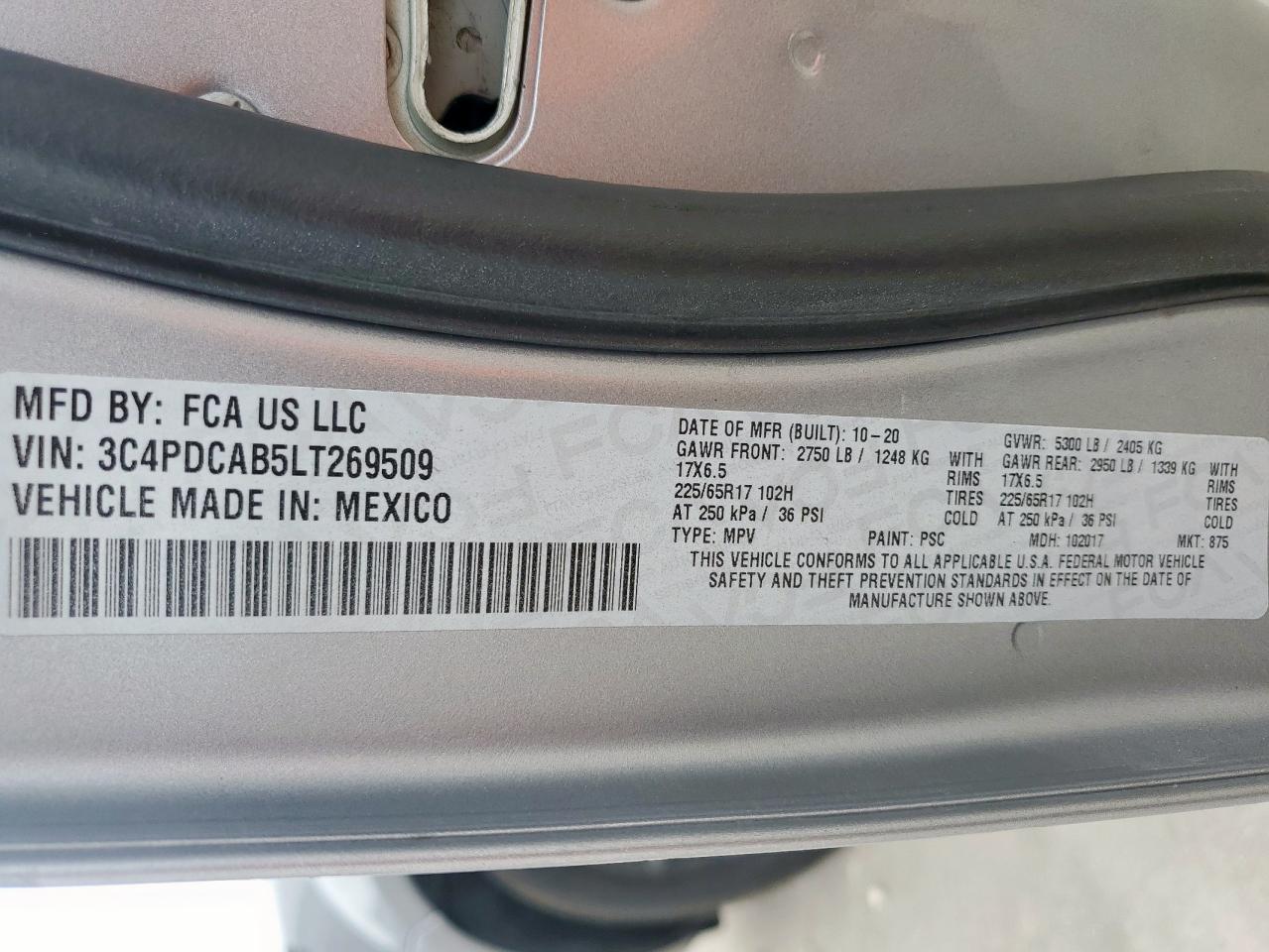 2020 Dodge Journey Se VIN: 3C4PDCAB5LT269509 Lot: 70394055