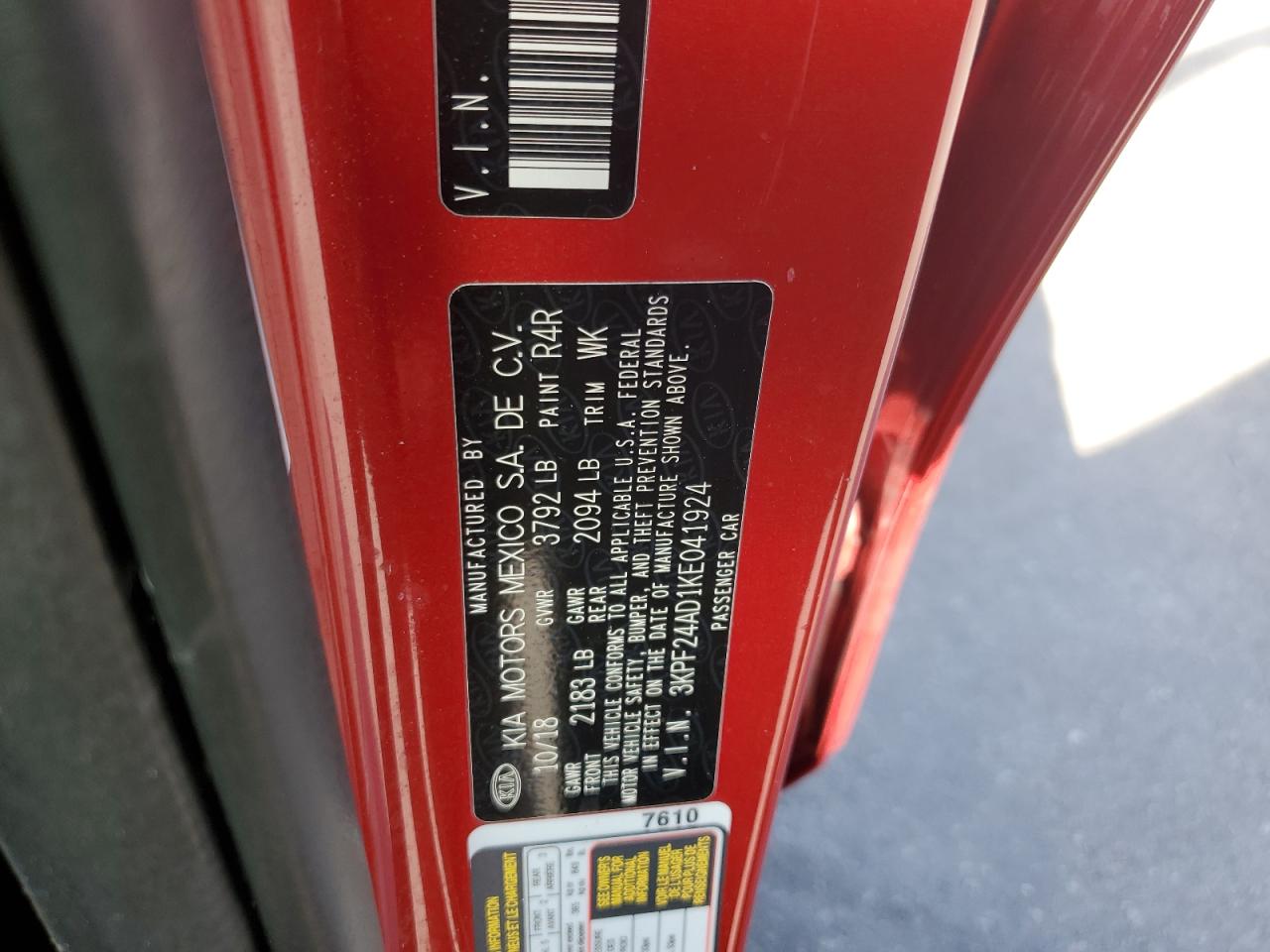 2019 Kia Forte Fe VIN: 3KPF24AD1KE041924 Lot: 70440155