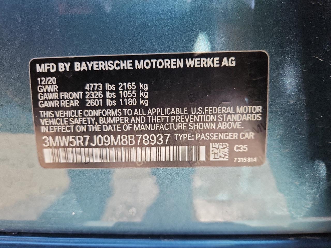 2021 BMW 330Xi VIN: 3MW5R7J09M8B78937 Lot: 69518375