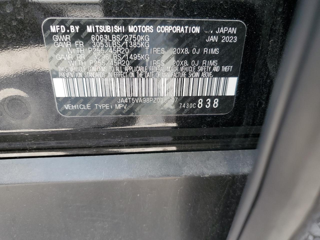 2023 Mitsubishi Outlander Sel VIN: JA4T5VA98PZ035247 Lot: 68559935