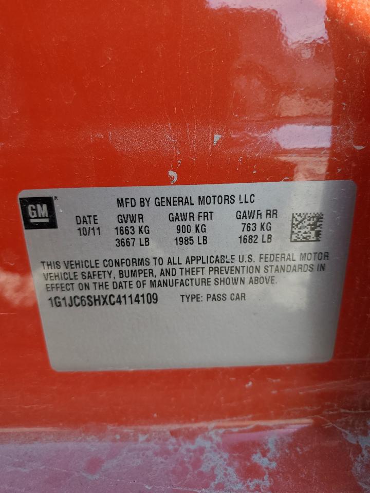 2012 Chevrolet Sonic Lt VIN: 1G1JC6SHXC4114109 Lot: 70116665