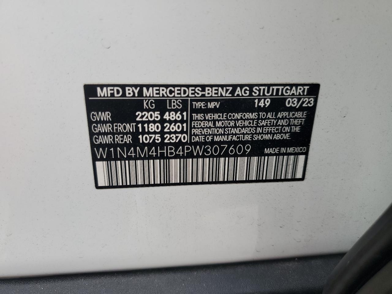 2023 Mercedes-Benz Glb 250 4Matic VIN: W1N4M4HB4PW307609 Lot: 68676175