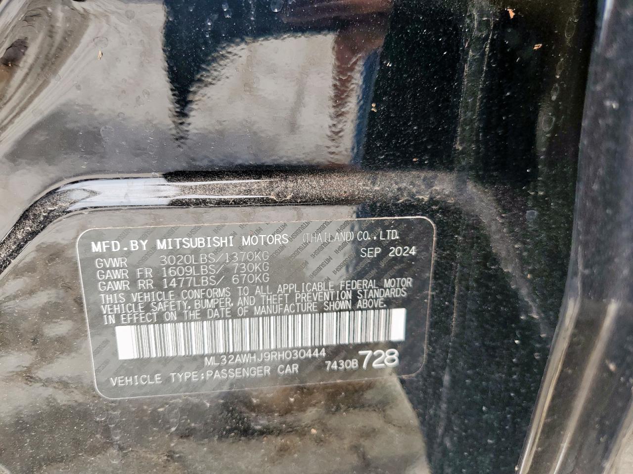 2024 Mitsubishi Mirage Se VIN: ML32AWHJ9RH030444 Lot: 67323255