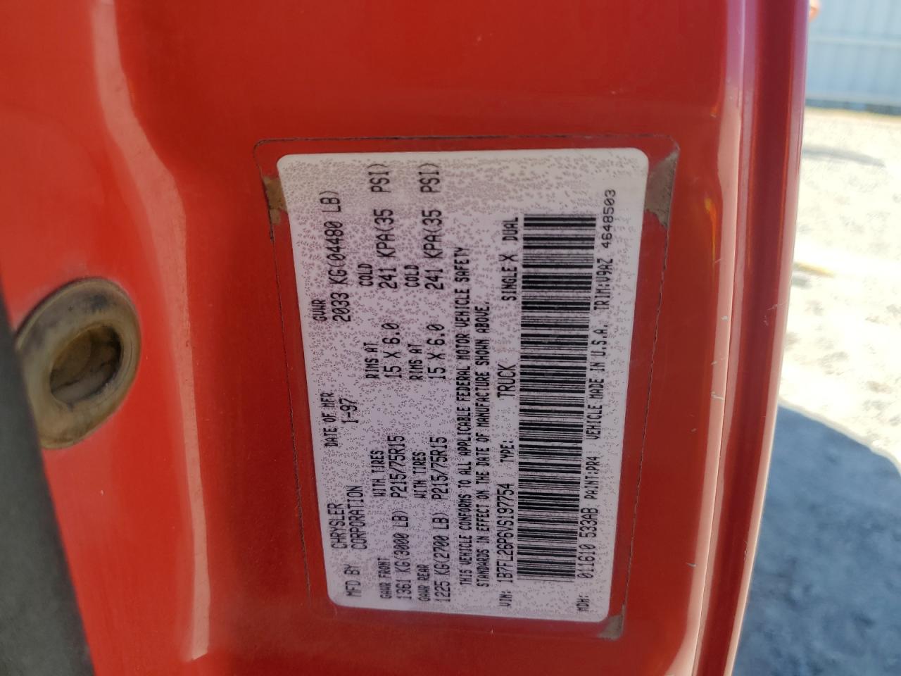 1997 Dodge Dakota VIN: 1B7FL26P6VS197754 Lot: 69649615