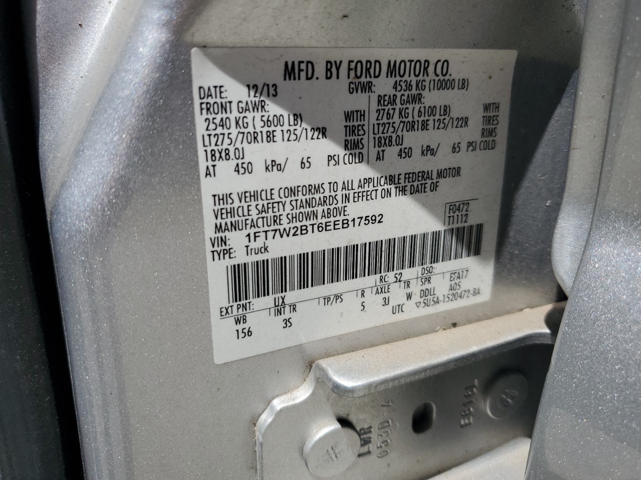 2014 Ford F250 Super Duty VIN: 1FT7W2BT6EEB17592 Lot: 66558975