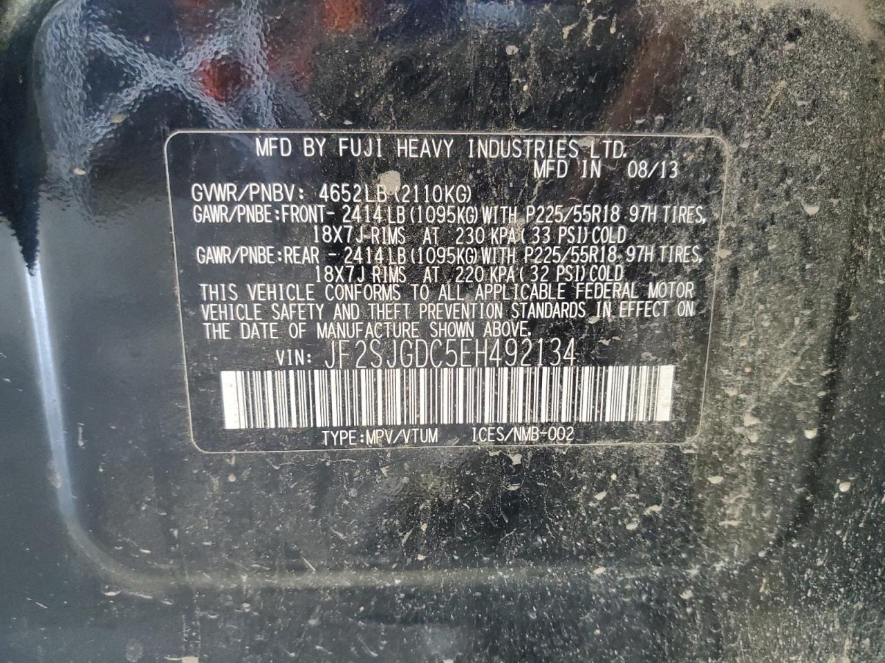 2014 Subaru Forester 2.0Xt Premium VIN: JF2SJGDC5EH492134 Lot: 69247405