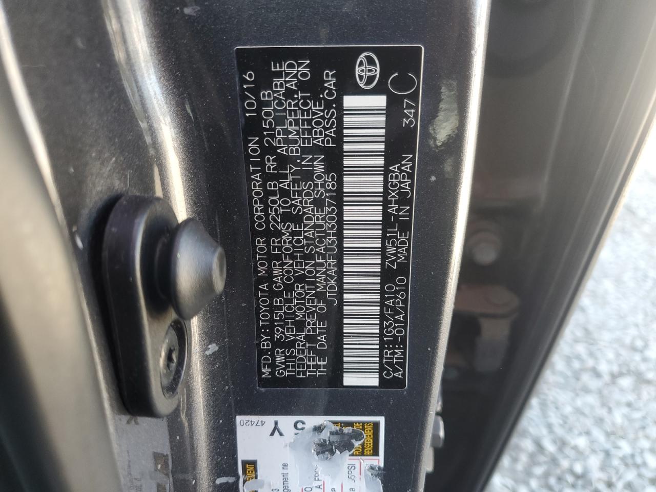 2017 Toyota Prius VIN: JTDKARFU3H3037185 Lot: 67863465