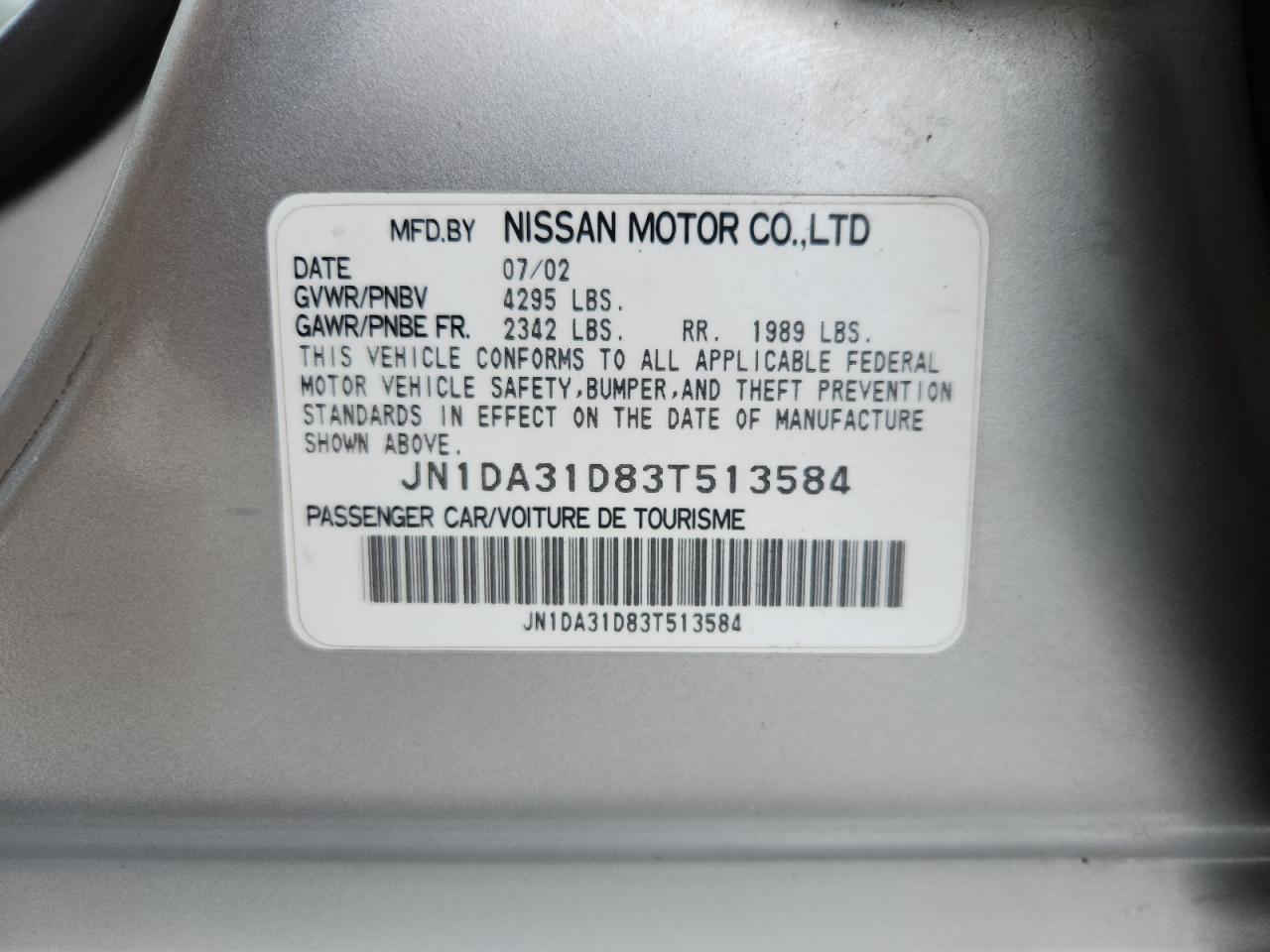 2003 Nissan Maxima Gle VIN: JN1DA31D83T513584 Lot: 70579935