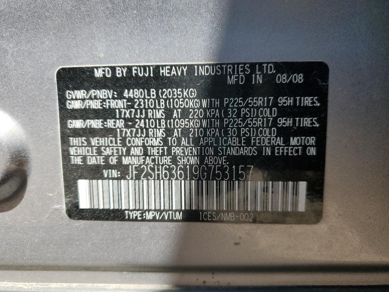 2009 Subaru Forester 2.5X Premium VIN: JF2SH63619G753157 Lot: 69577855