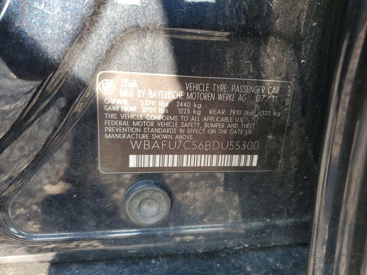 2011 BMW 535 Xi VIN: WBAFU7C56BDU55300 Lot: 68834395