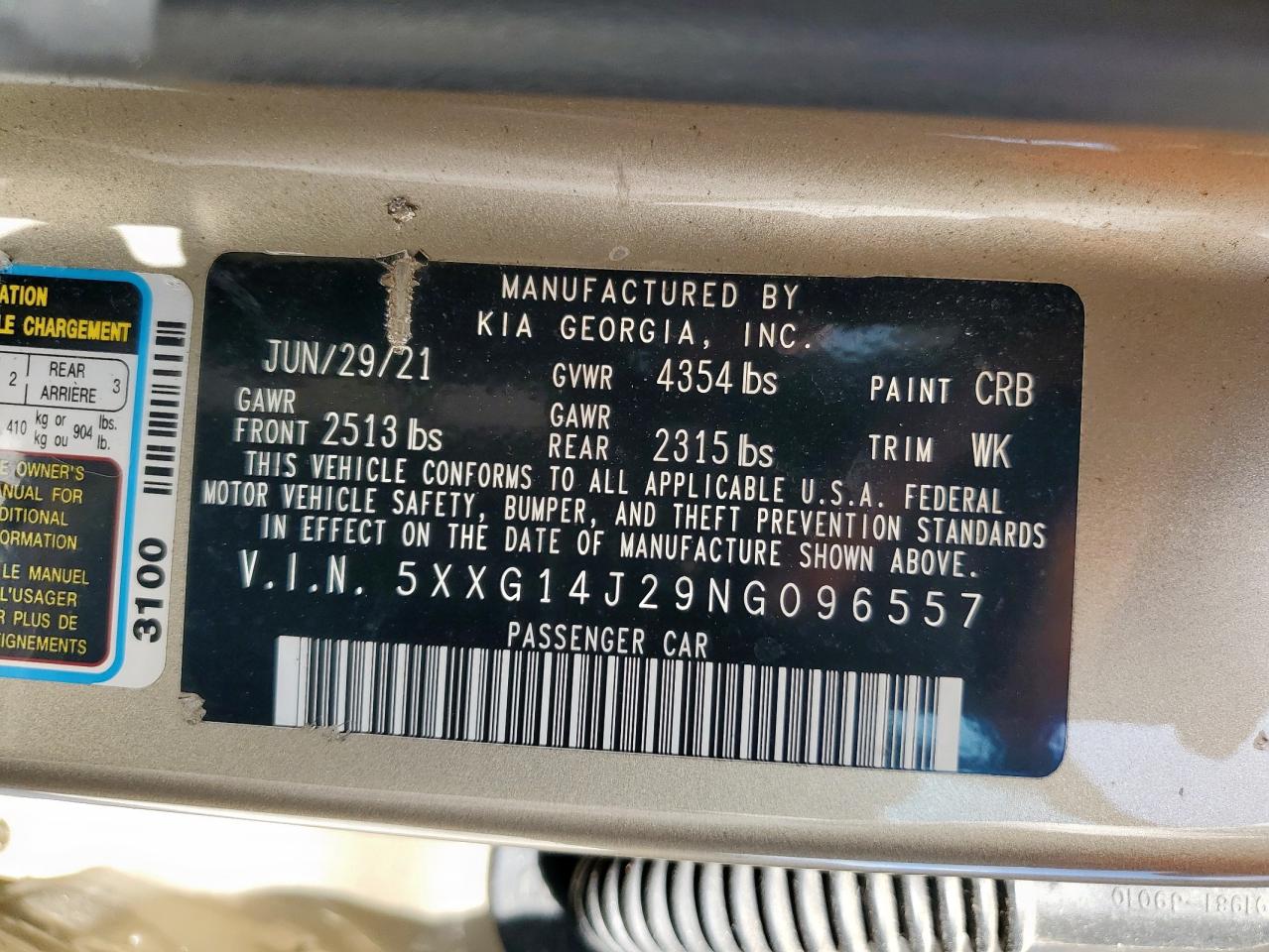 2022 Kia K5 Lxs VIN: 5XXG14J29NG096557 Lot: 70577945