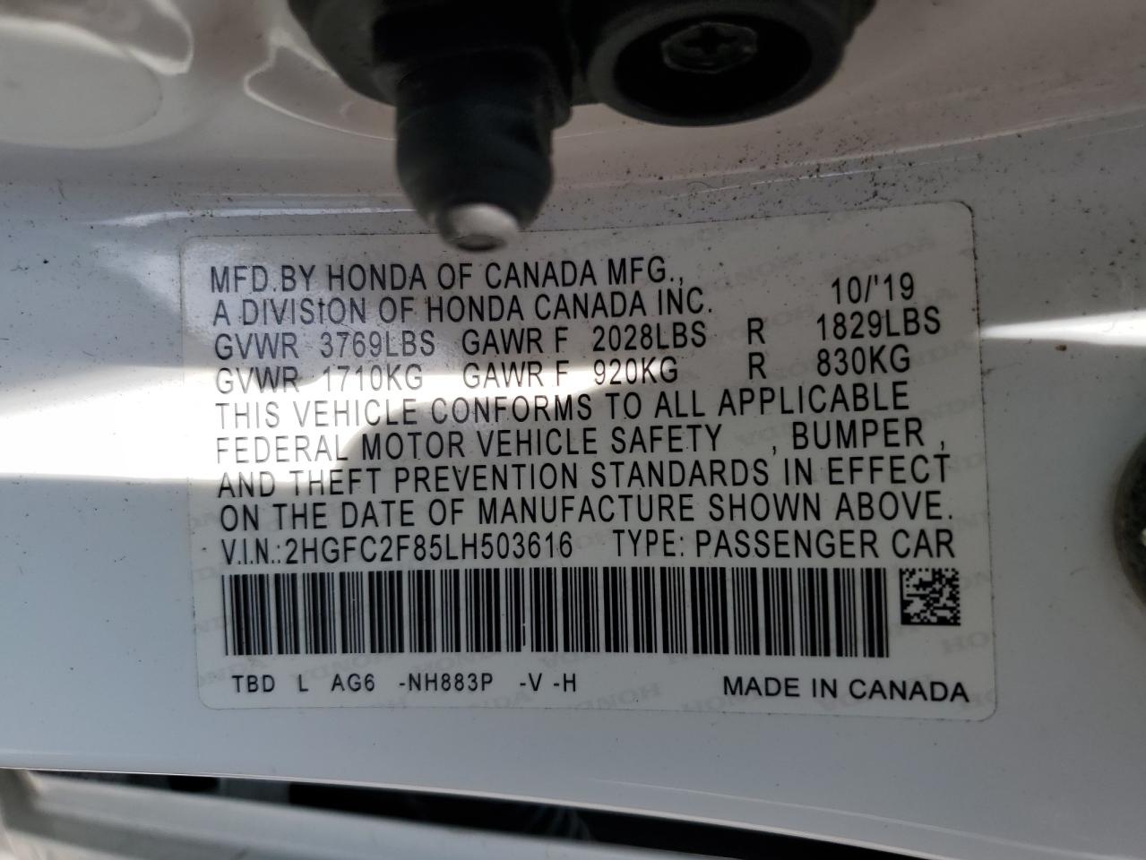 2020 Honda Civic Sport VIN: 2HGFC2F85LH503616 Lot: 68162285