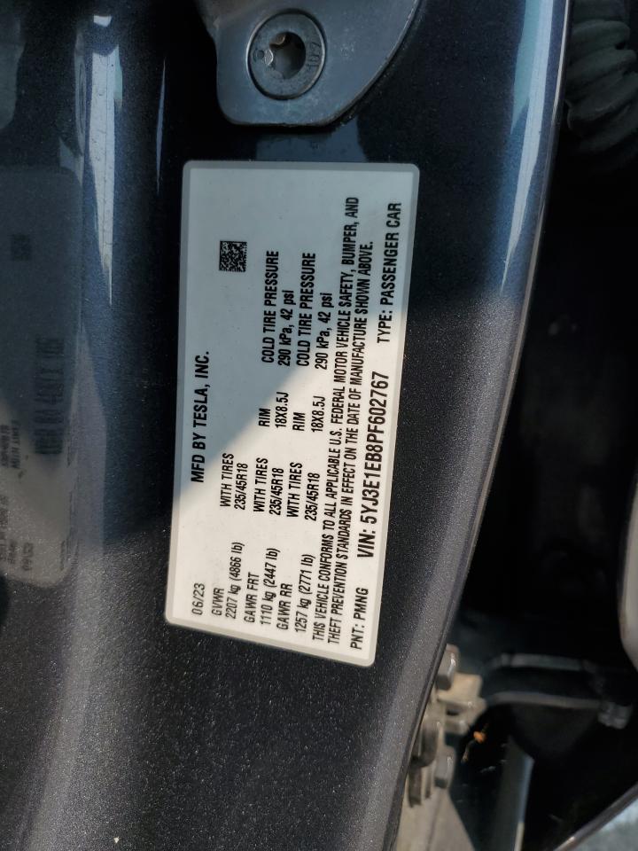 2023 Tesla Model 3 VIN: 5YJ3E1EB8PF602767 Lot: 65734585