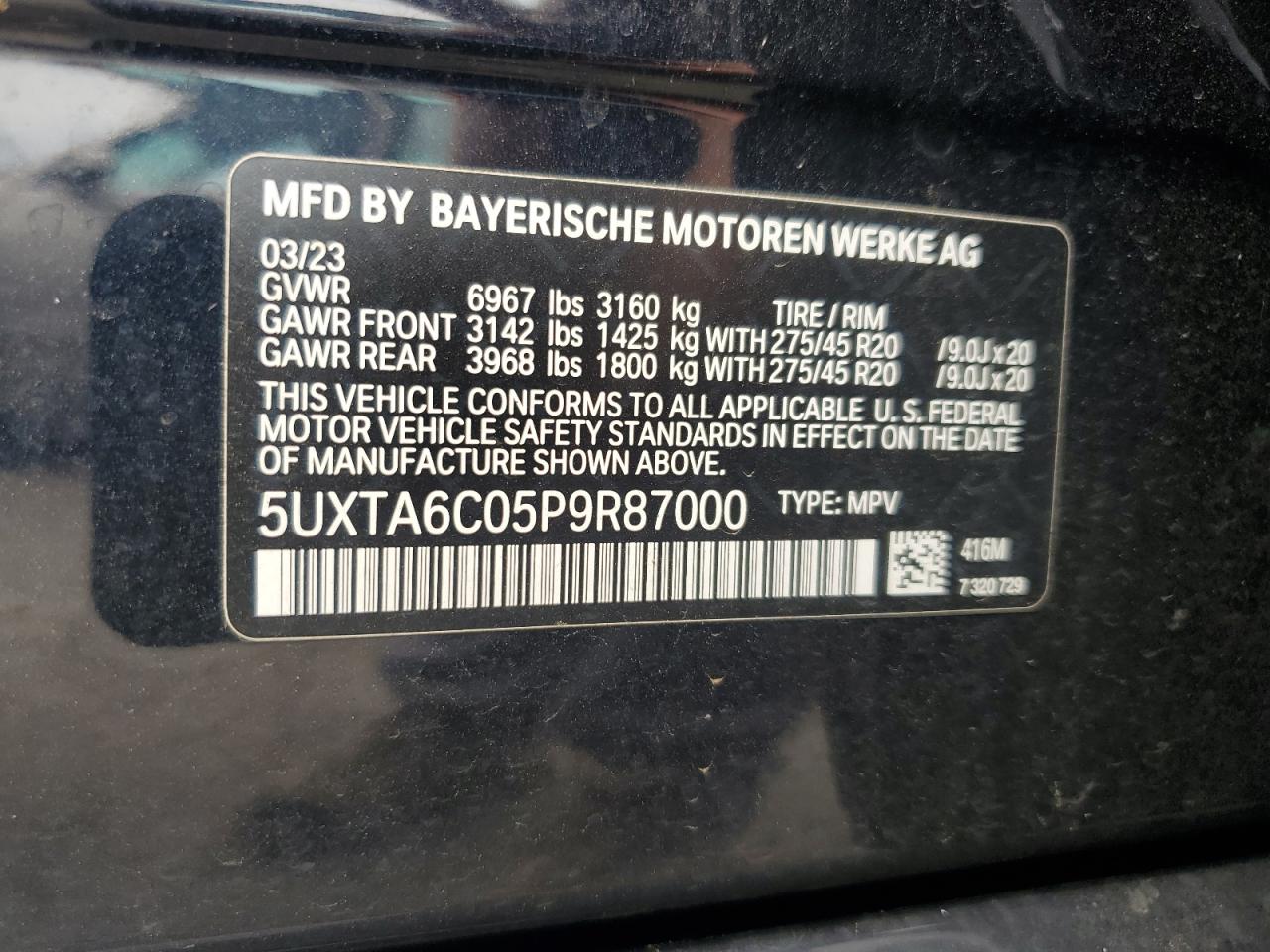 2023 BMW X5 xDrive45E VIN: 5UXTA6C05P9R87000 Lot: 68455495