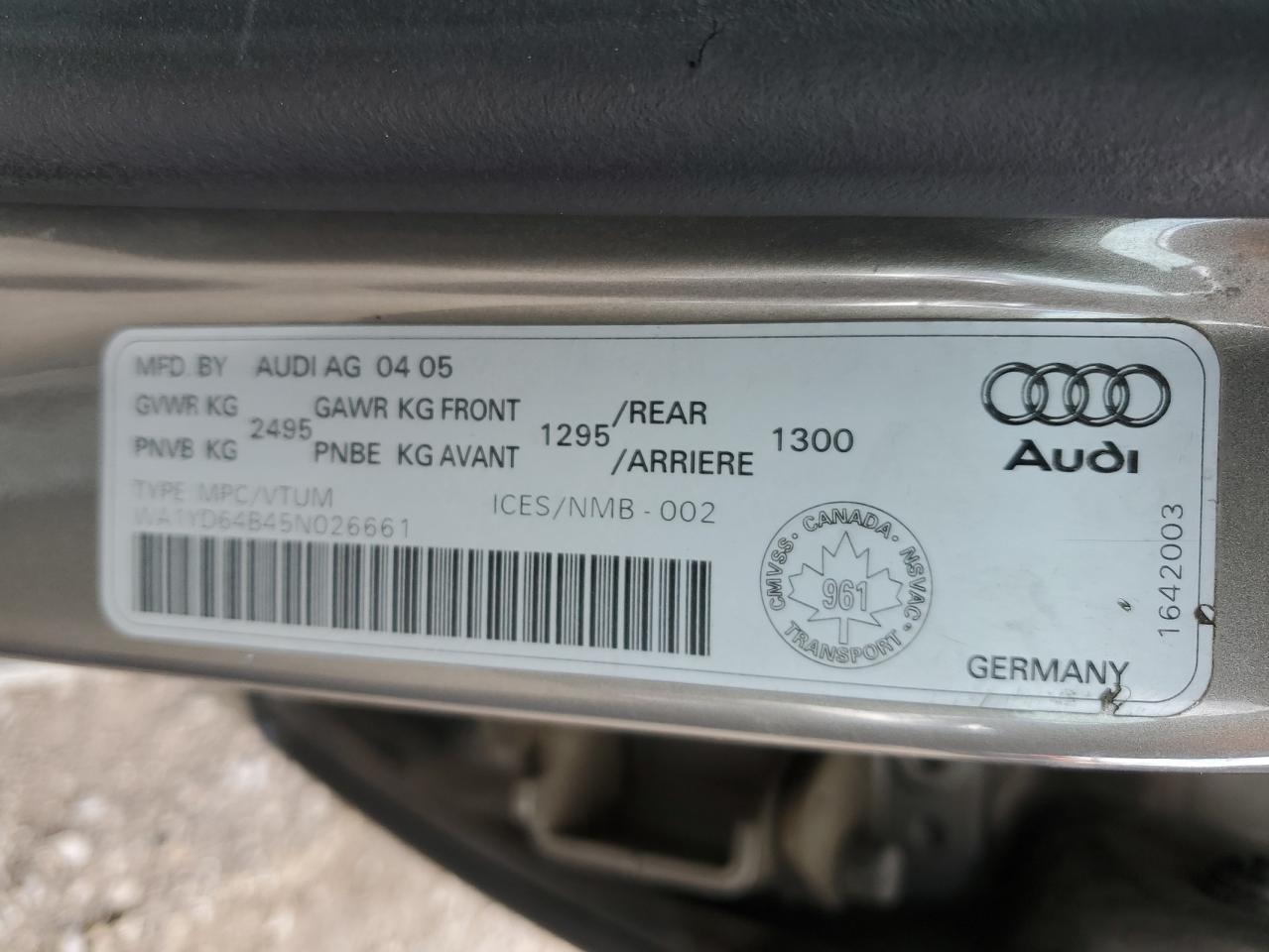 2005 Audi Allroad VIN: WA1YD64B45N026661 Lot: 69310395