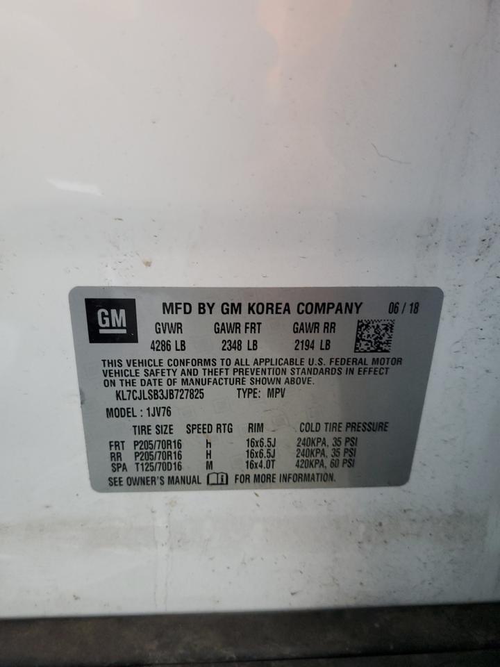 2018 Chevrolet Trax 1Lt VIN: KL7CJLSB3JB727825 Lot: 67843465