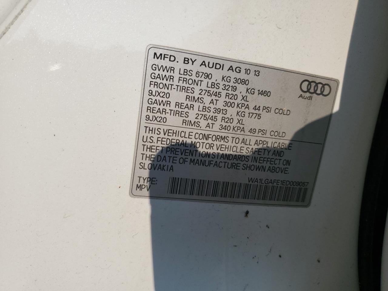 2014 Audi Q7 Premium Plus VIN: WA1LGAFE1ED009057 Lot: 68297915