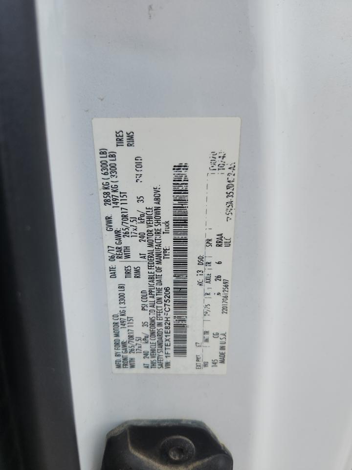 2017 Ford F150 Super Cab VIN: 1FTEX1E82HFC75206 Lot: 67547245