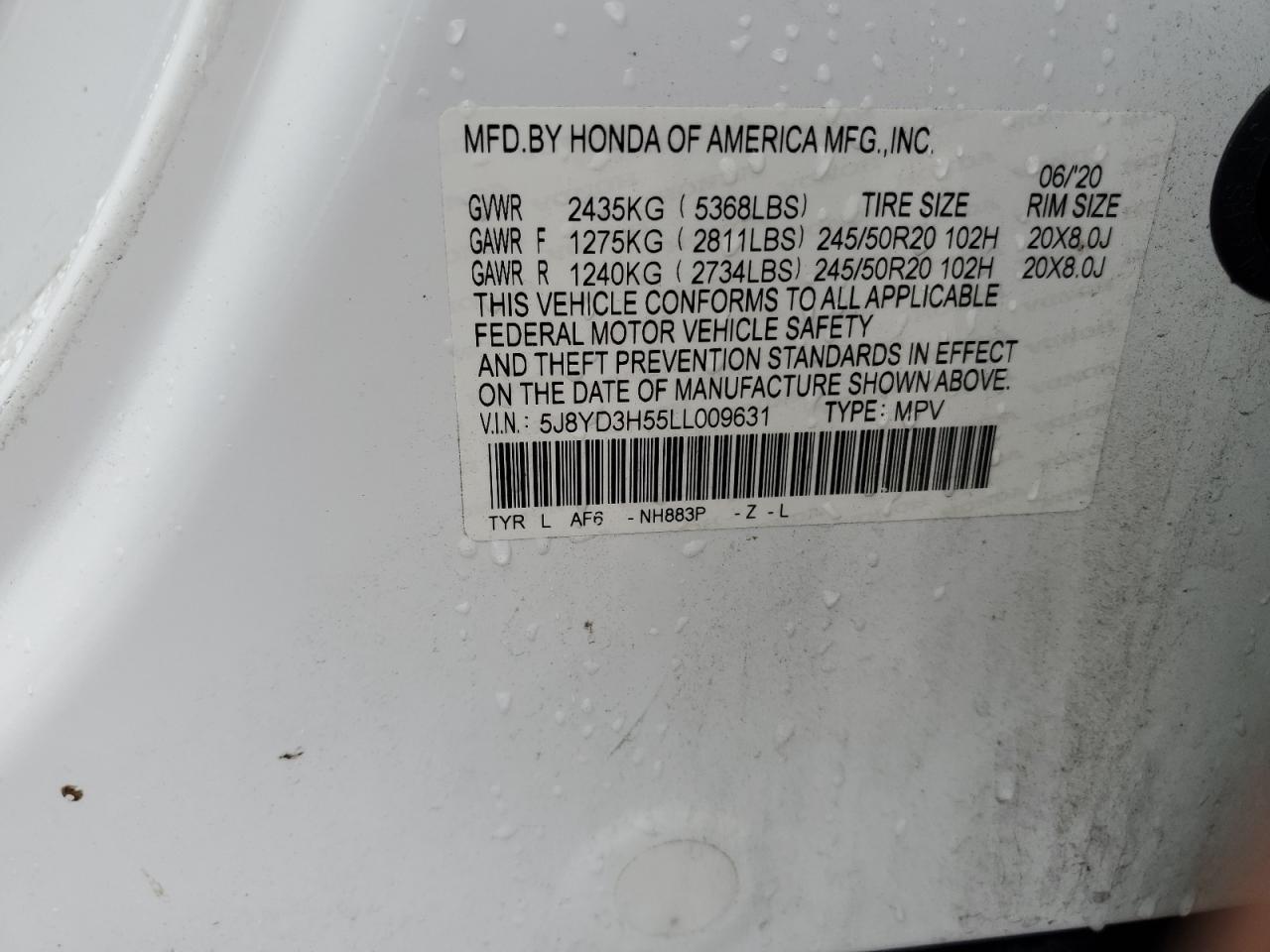 2020 Acura Mdx Technology VIN: 5J8YD3H55LL009631 Lot: 71203405