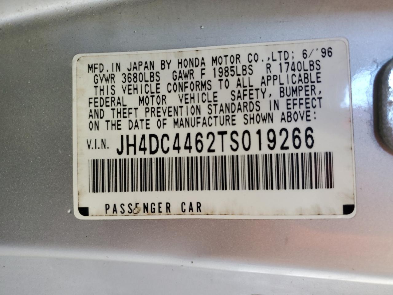 1996 Acura Integra Se VIN: JH4DC4462TS019266 Lot: 69775915