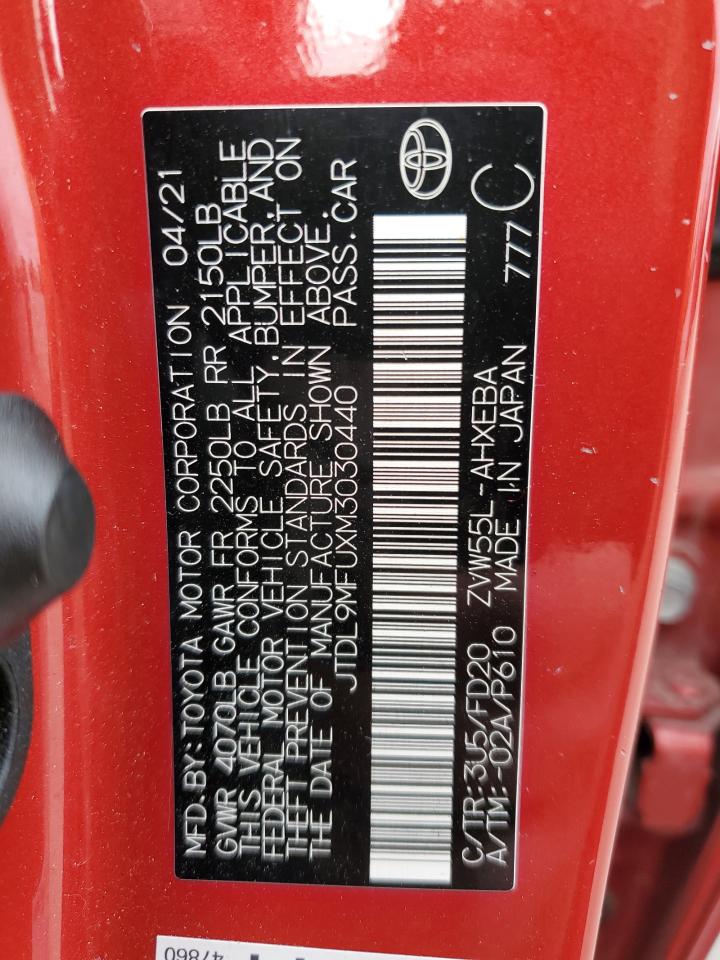 2021 Toyota Prius Le VIN: JTDL9MFUXM3030440 Lot: 69888175