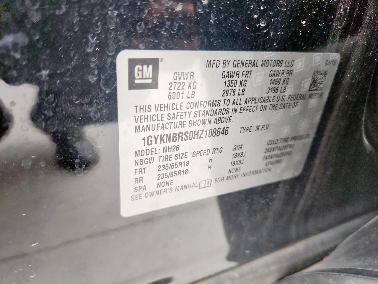 2017 Cadillac Xt5 Luxury VIN: 1GYKNBRS0HZ108646 Lot: 68435075