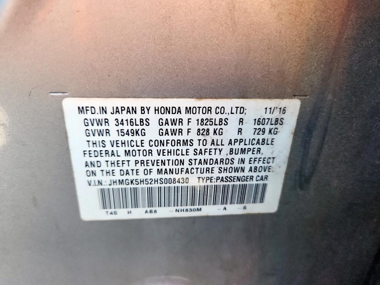2017 Honda Fit Lx VIN: JHMGK5H52HS008430 Lot: 69407205
