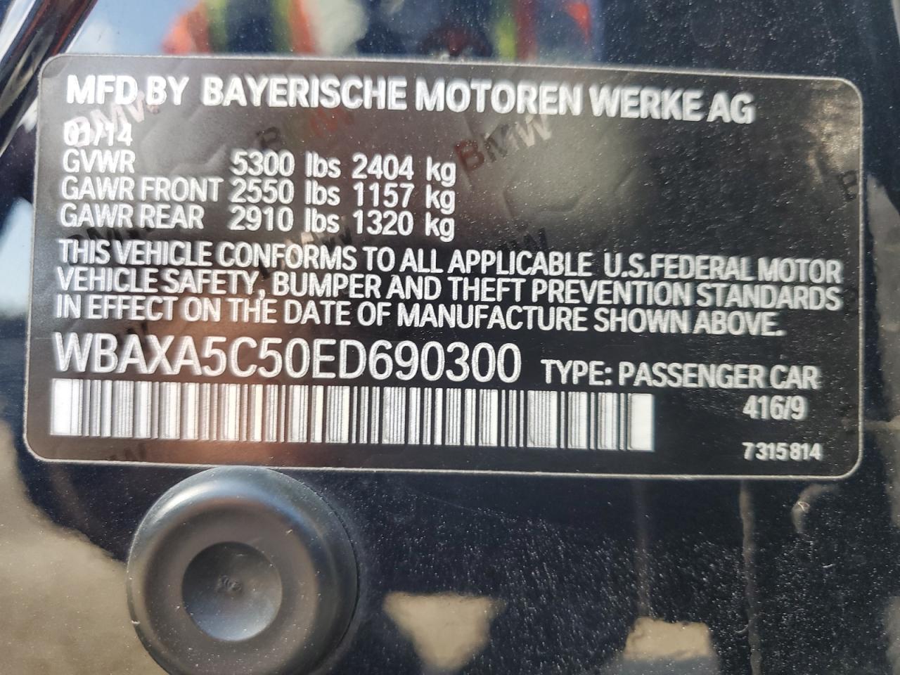 2014 BMW 535 D VIN: WBAXA5C50ED690300 Lot: 69362685