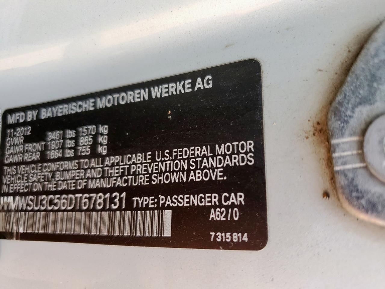 2013 Mini Cooper VIN: WMWSU3C56DT678131 Lot: 69680475