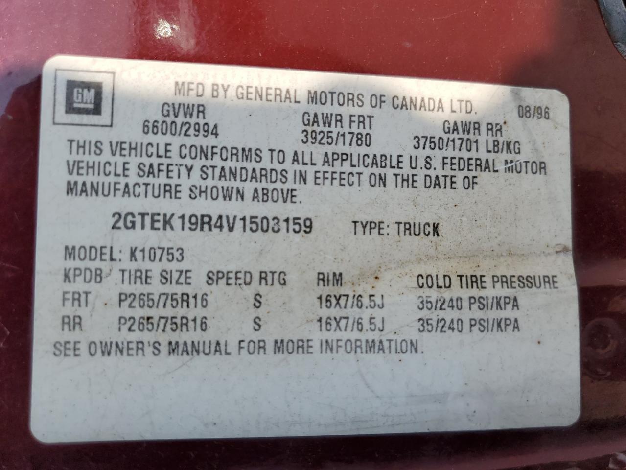 2GTEK19R4V1503159 1997 GMC Sierra K1500
