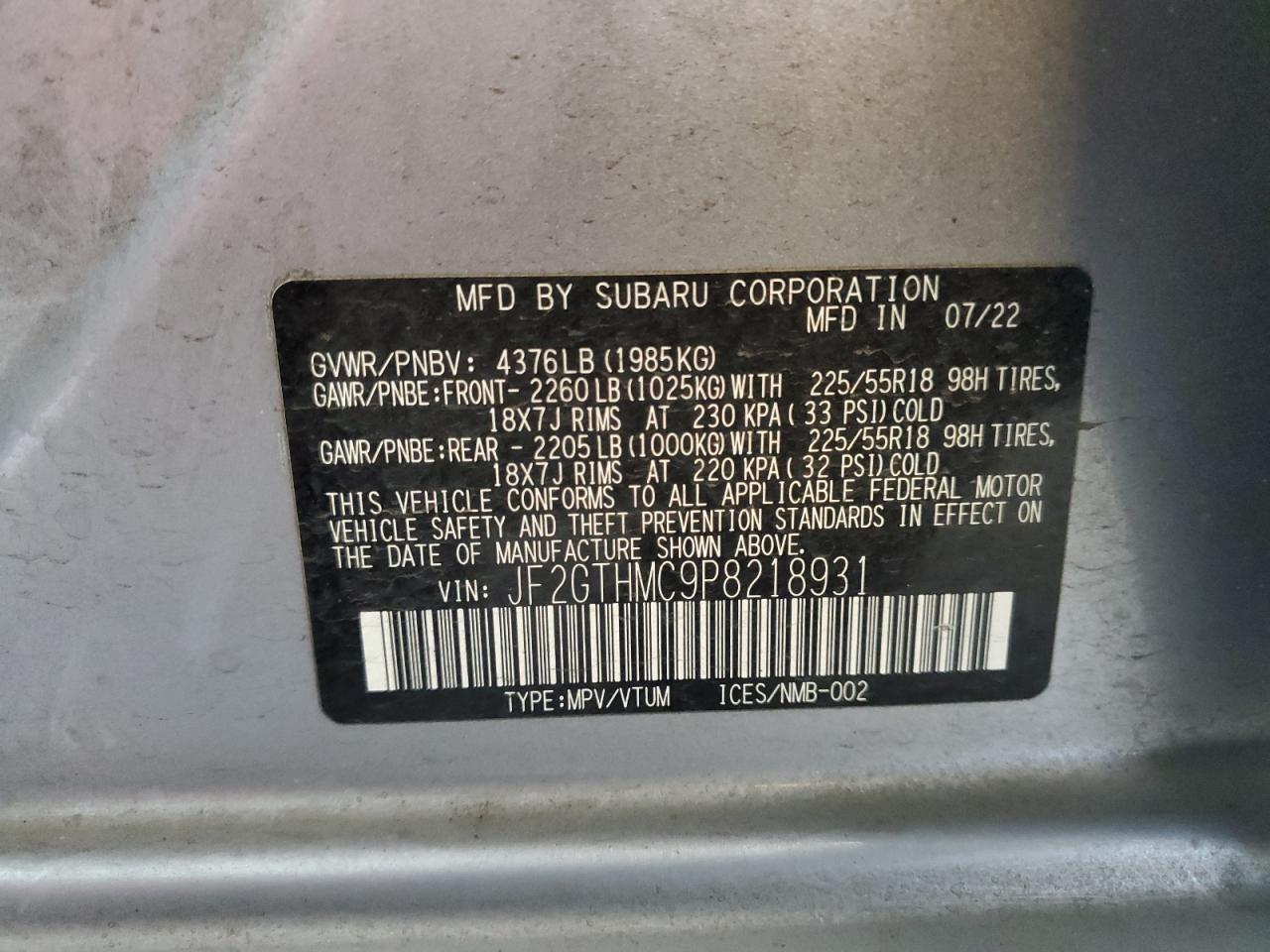 2023 Subaru Crosstrek Limited VIN: JF2GTHMC9P8218931 Lot: 70220045