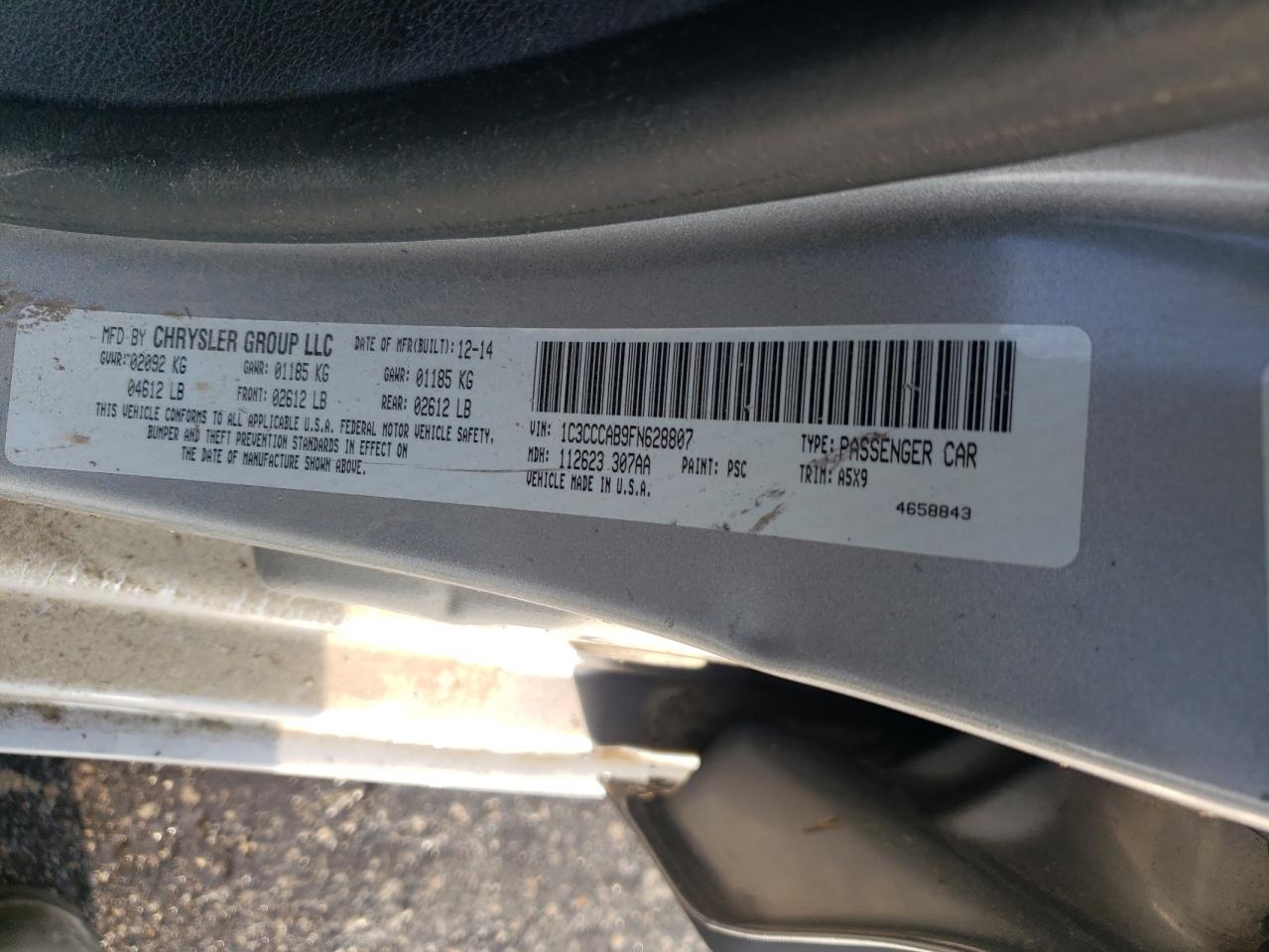 2015 Chrysler 200 Limited VIN: 1C3CCCAB9FN628807 Lot: 68016525
