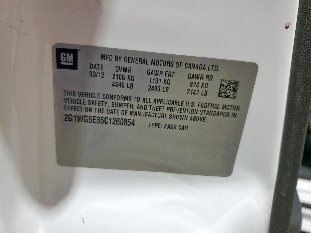 2012 Chevrolet Impala Lt VIN: 2G1WG5E35C1260854 Lot: 69866845