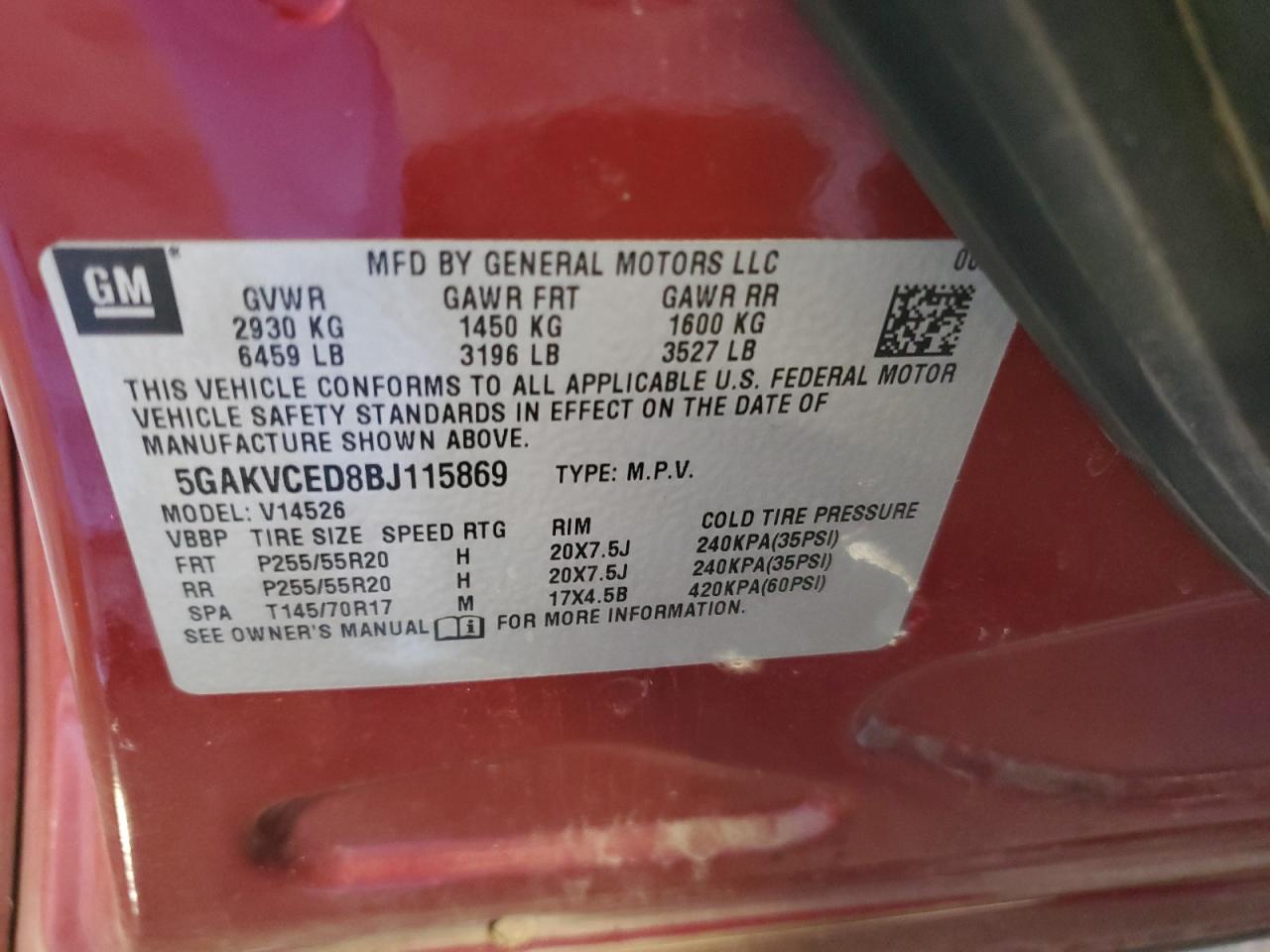 2011 Buick Enclave Cxl VIN: 5GAKVCED8BJ115869 Lot: 85528935