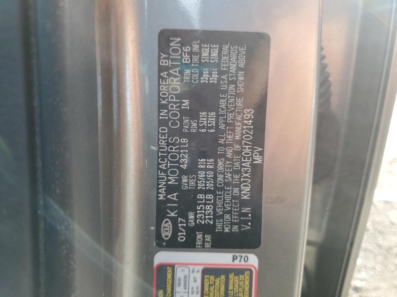 2017 Kia Soul VIN: KNDJX3AE0H7021493 Lot: 69599845