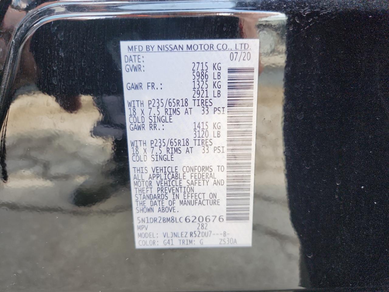 2020 Nissan Pathfinder Sv VIN: 5N1DR2BM8LC620676 Lot: 69328875