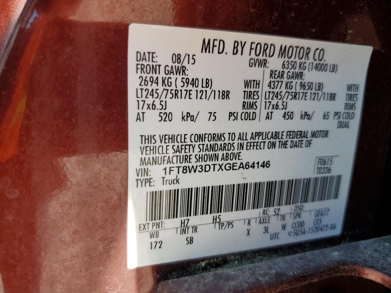 2016 Ford F350 Super Duty VIN: 1FT8W3DTXGEA64146 Lot: 67223215