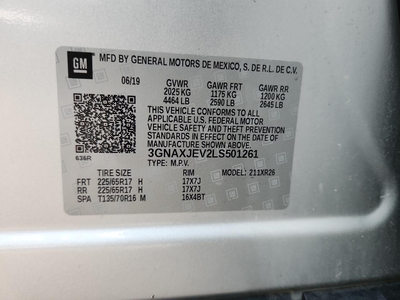 2020 Chevrolet Equinox Lt VIN: 3GNAXJEV2LS501261 Lot: 69773905