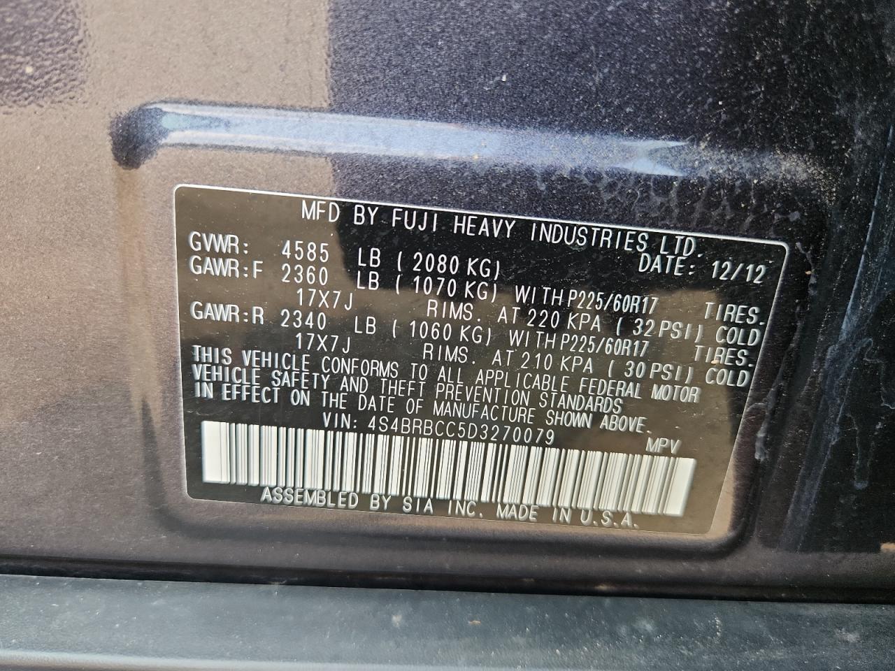 4S4BRBCC5D3270079 2013 Subaru Outback 2.5I Premium