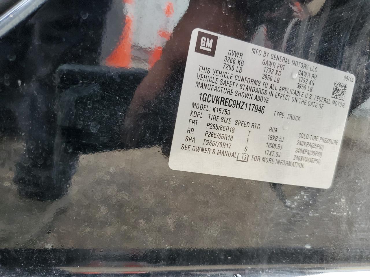 2017 Chevrolet Silverado K1500 Lt VIN: 1GCVKREC9HZ117946 Lot: 69787235