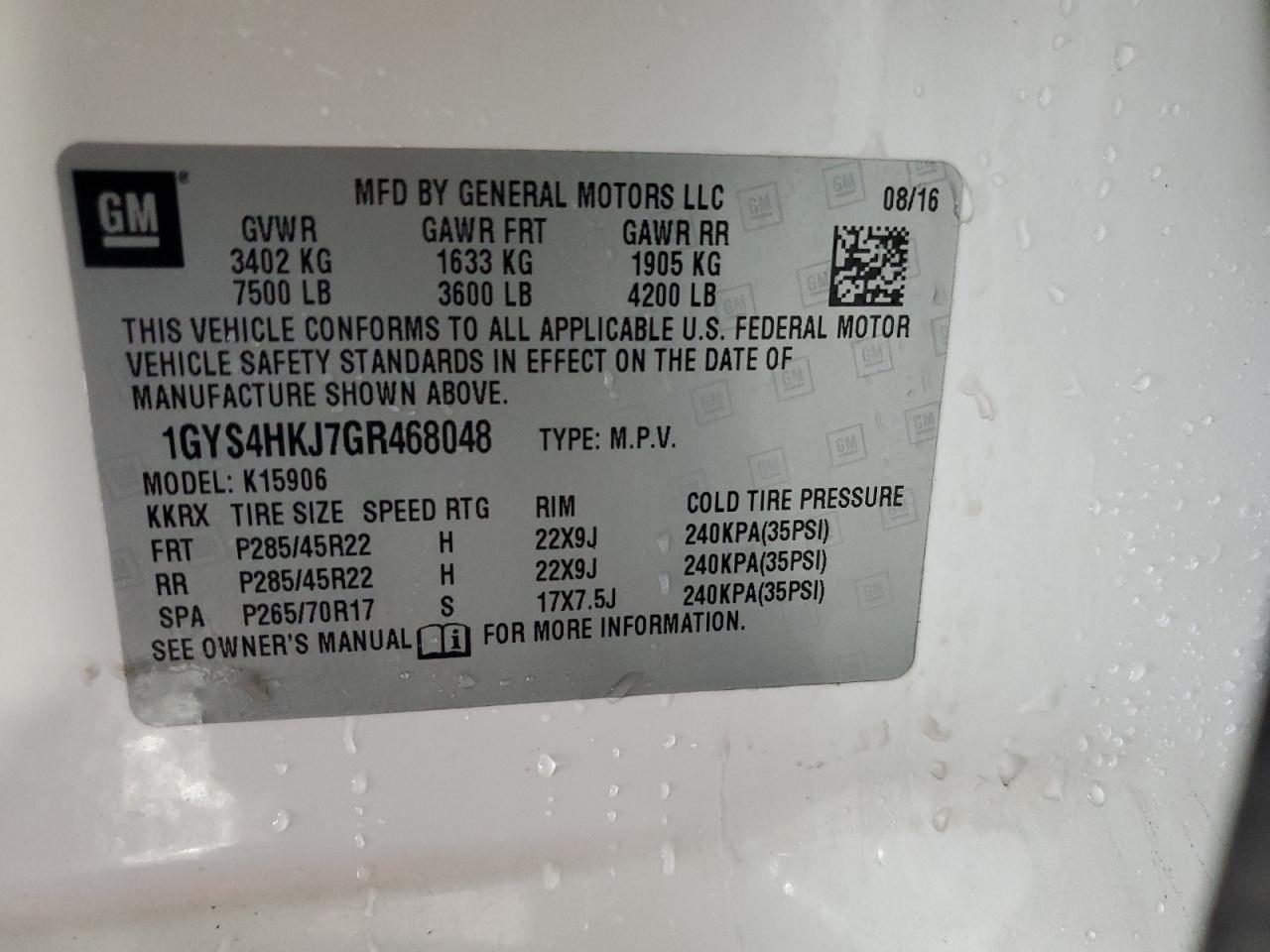 2016 Cadillac Escalade Esv Luxury VIN: 1GYS4HKJ7GR468048 Lot: 67364175