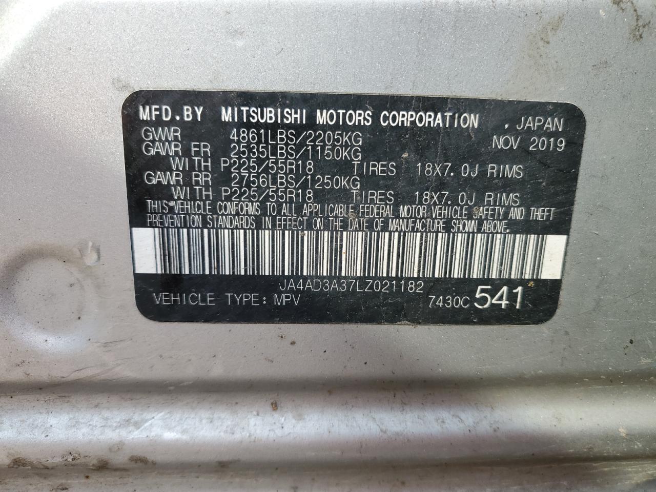 2020 Mitsubishi Outlander Se VIN: JA4AD3A37LZ021182 Lot: 93117315