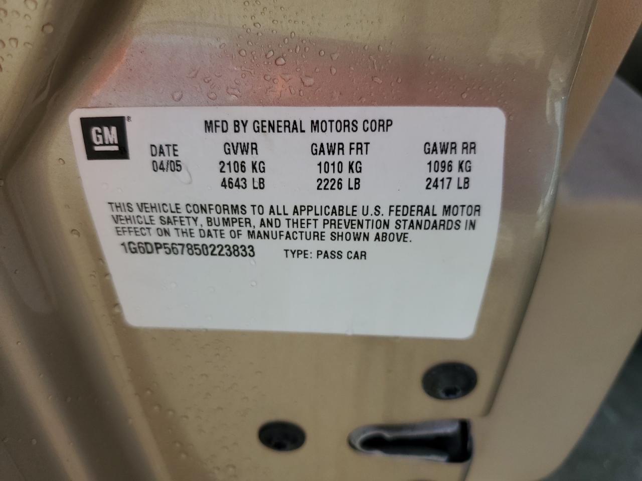 2005 Cadillac Cts Hi Feature V6 VIN: 1G6DP567850223833 Lot: 68287385