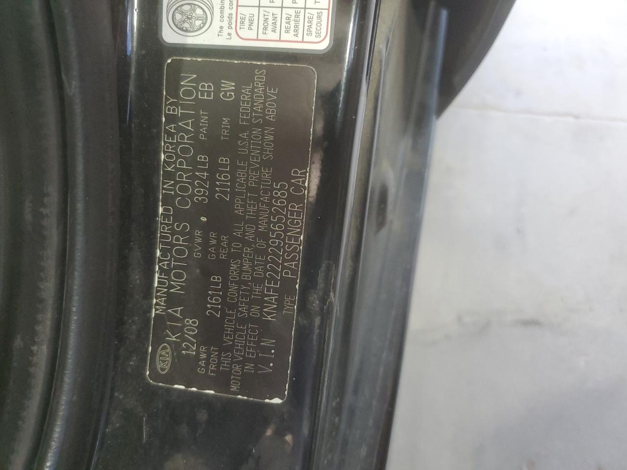 2009 Kia Spectra Ex VIN: KNAFE222295652685 Lot: 70437075