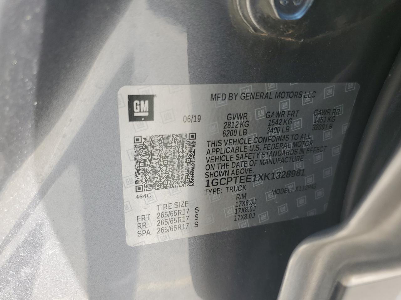 2019 Chevrolet Colorado Zr2 VIN: 1GCPTEE1XK1328981 Lot: 70737825