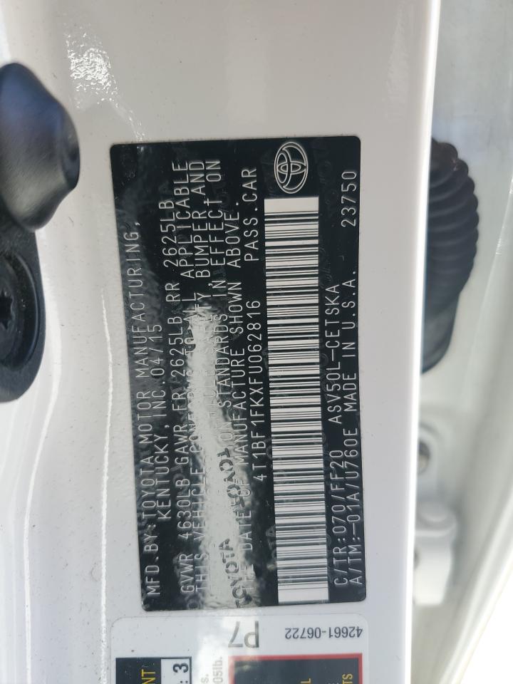 2015 Toyota Camry Le VIN: 4T1BF1FKXFU062816 Lot: 70206935