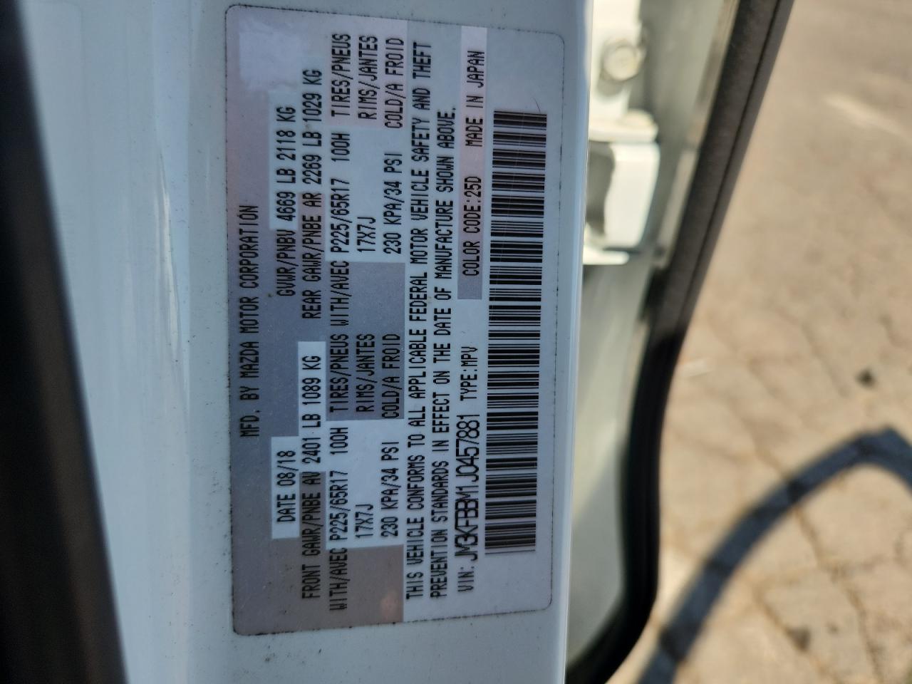 2018 Mazda Cx-5 Sport VIN: JM3KFBBM1J0457881 Lot: 70175295