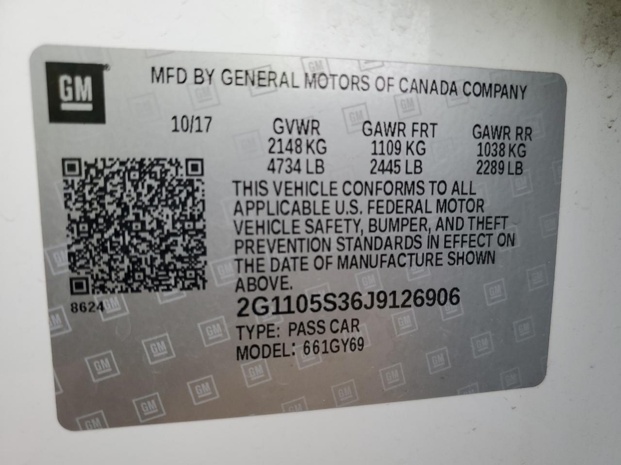 2018 Chevrolet Impala Lt VIN: 2G1105S36J9126906 Lot: 67708005