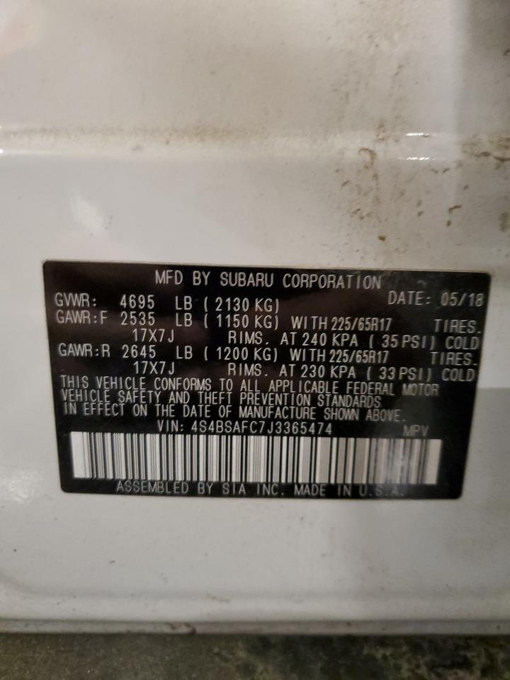 2018 Subaru Outback 2.5I Premium VIN: 4S4BSAFC7J3365474 Lot: 67113505